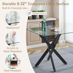 AF ARTISAN FURNITURE 36” Square Glass Dining Table for 4, Clear Tempered Glass Kitchen Table with Black Metal X Legs, Small Square Dining Table for Apartment, Dining Room & Bistro