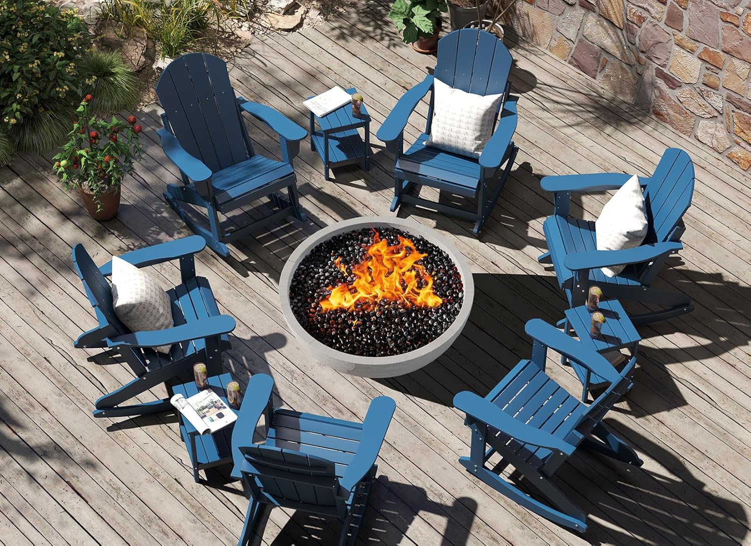 GREENVINES Adirondack-Rocking-Chairs | Set of 2 | HDPE Plastic | Porch Rocker Chair | for Outdoor Patio Deck | Weatherproof | Blue