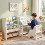 Costzon Toddler Table and Chair Set, Art Desk Set w/Side Bookshelves, Storage Boxes, Whiteboard & Tiltable Desktop, Kids Table and Chair for Writing, Painting, Reading