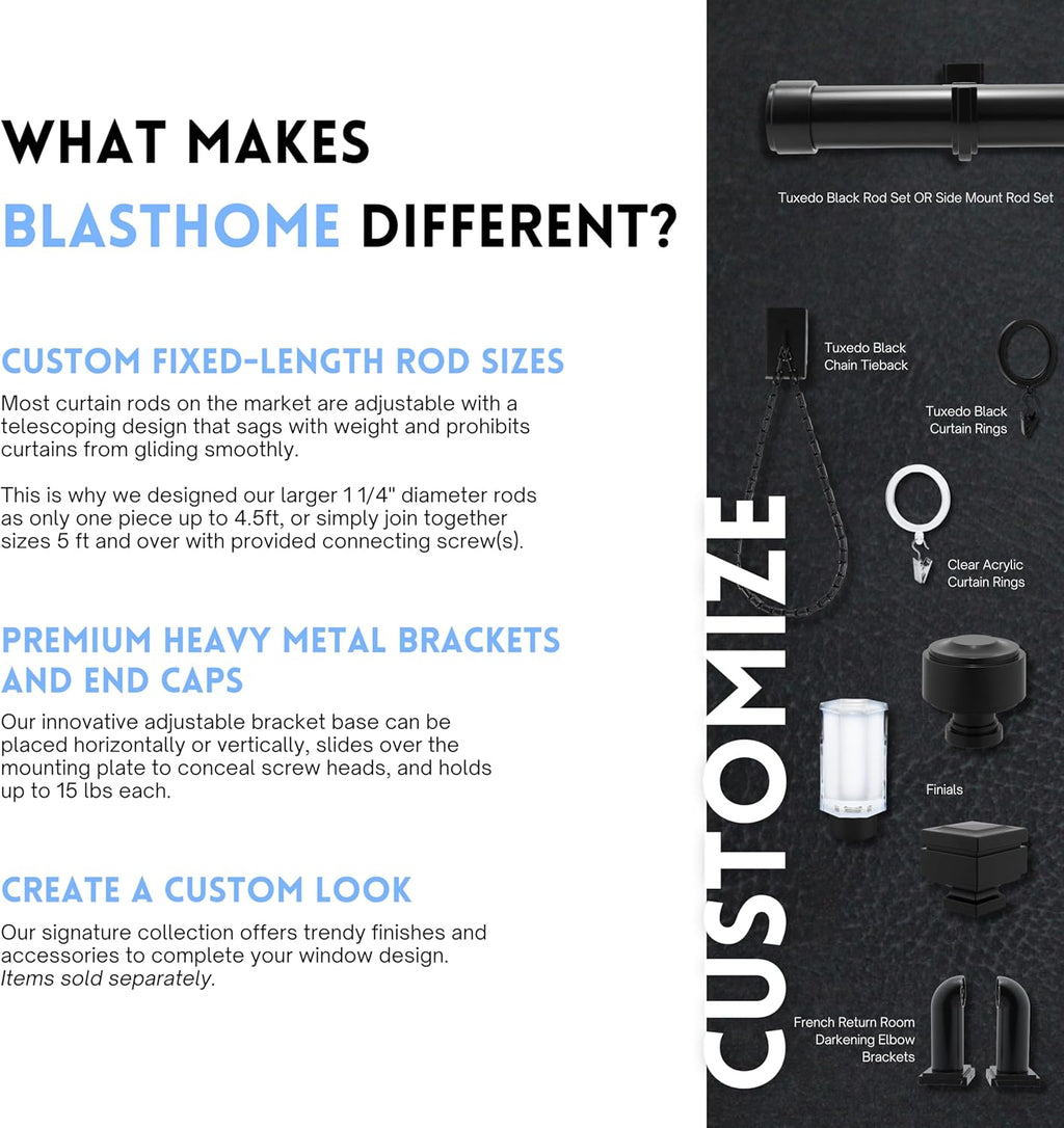BLASTHOME® Luxury Layers Knob Finials – Fits Only Signature Collection Curtain Rods (Rod Not Included) - Premium Quality, Heavy Metal – Set of Two – Tuxedo Black