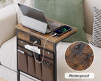 Vagusicc C Shaped End Table with Charging Station, 28" Tall Couch Side Table, Sofa Table Beside Table, Slide Under Sofa Arm C Table for Small Spaces, TV Tray Table for Living Room, Bedroom, Brown