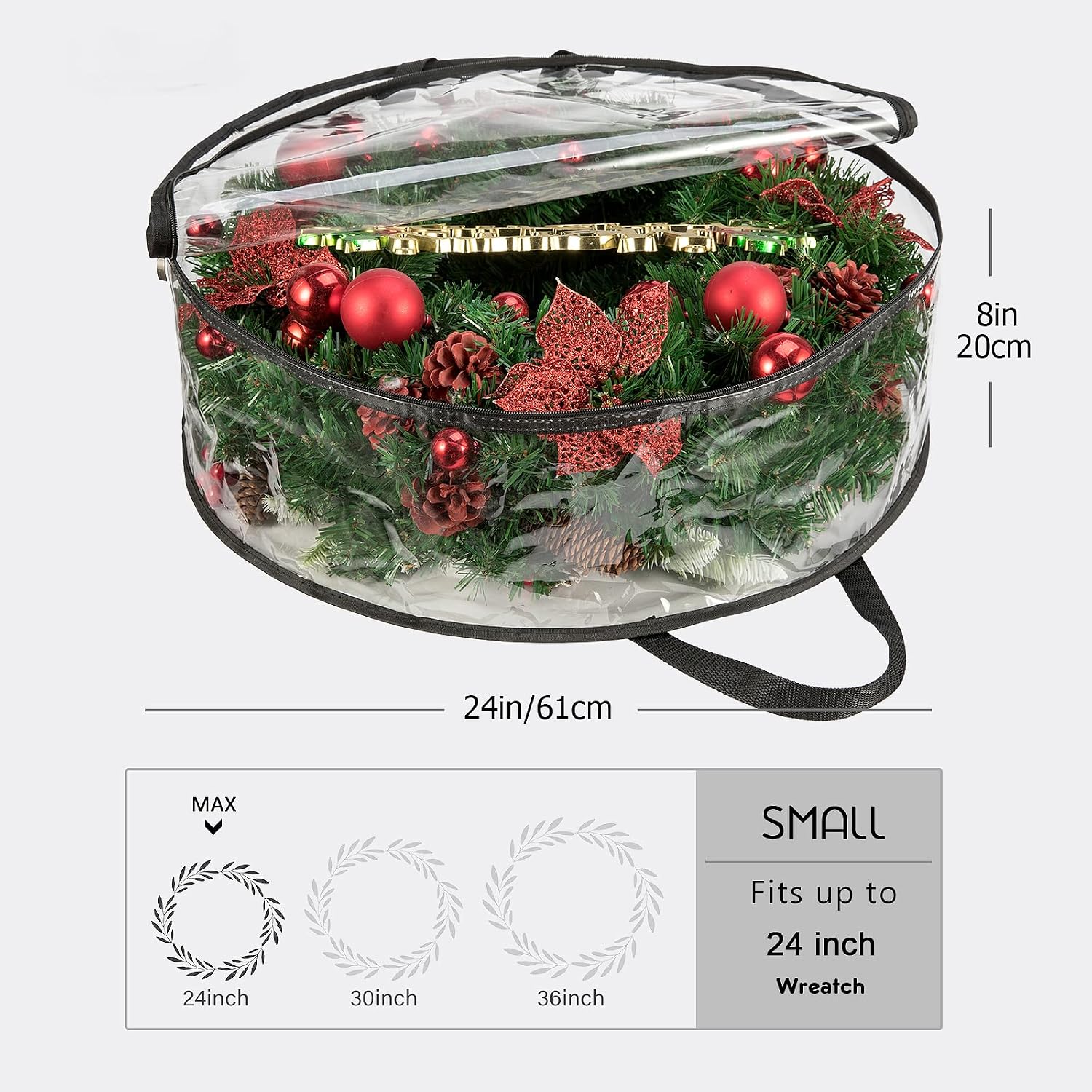 Clear Wreath Storage Bag 24 Inch Christmas Wreath Storage Container, Heavy Duty Wreath Protector with Handle for Holiday Seasonal Wreath Garland