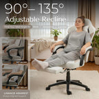 Gaming Chair Fabric with Pocket Spring Custion, Ergonomic High Back Video Game Chair with Footrest Massage Lumbar Support, Height Adjustable Comfy Computer Chair for Adults Game Beige White
