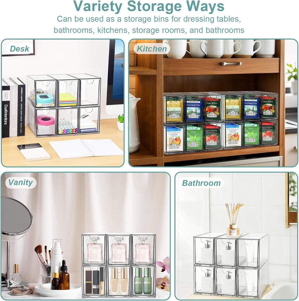 6 Tea Bag Organizer and Storage, Acrylic Tea Bag Holder Organizer, Plastic Tea Drawer Container for Cabinet