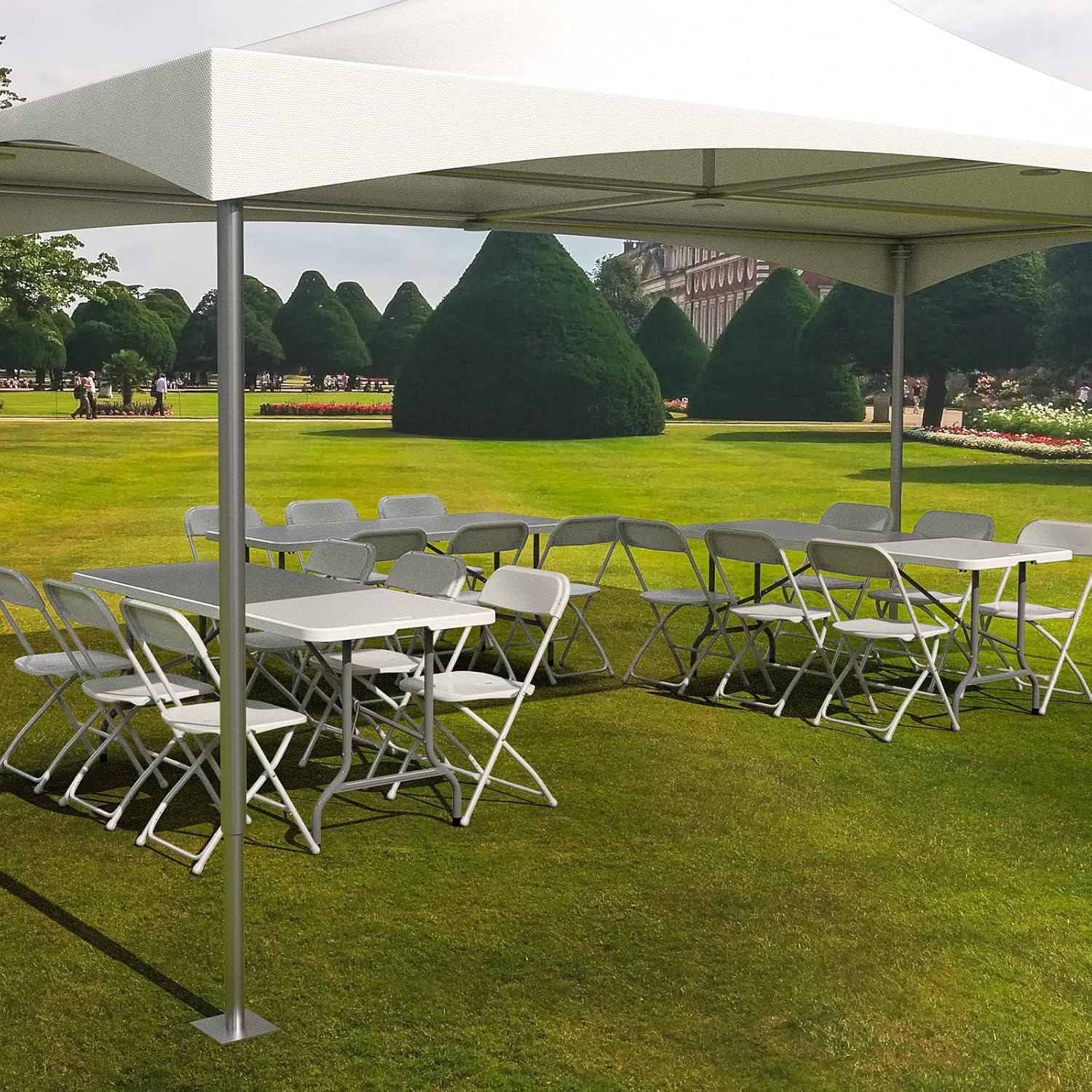 VINGLI 2 Pack White Plastic Folding Chair, Indoor Outdoor Portable Stackable Commercial Seat with Steel Frame 350lb. Capacity for Events Office Wedding Party Picnic Kitchen Dining