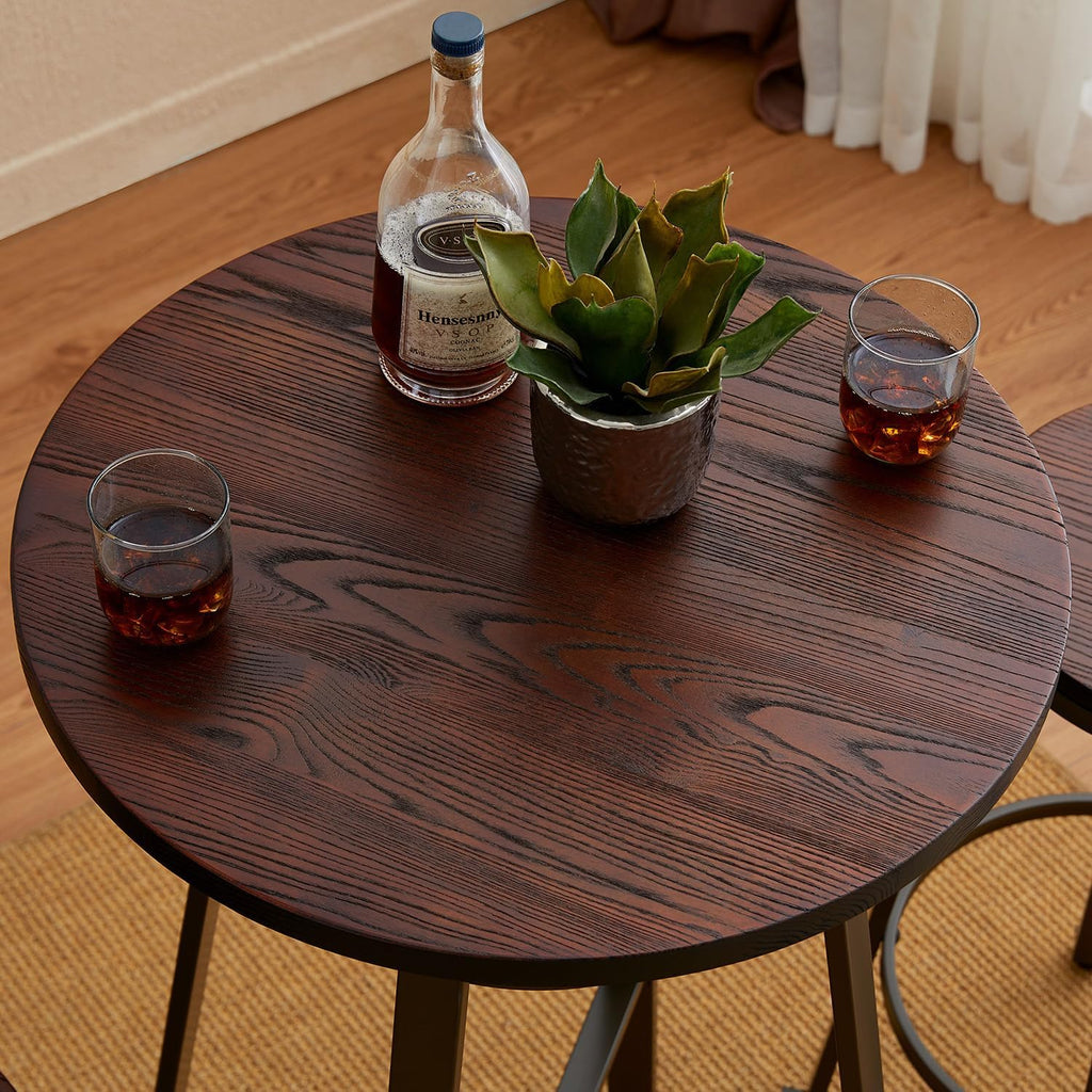 Glitzhome Round Bar Table, 41.25" H Wood Bistro Pub Table with Metal X-Leg Footrest, Rustic Kitchen Island Table for Dining Coffee Cocktail Living Room Small Space