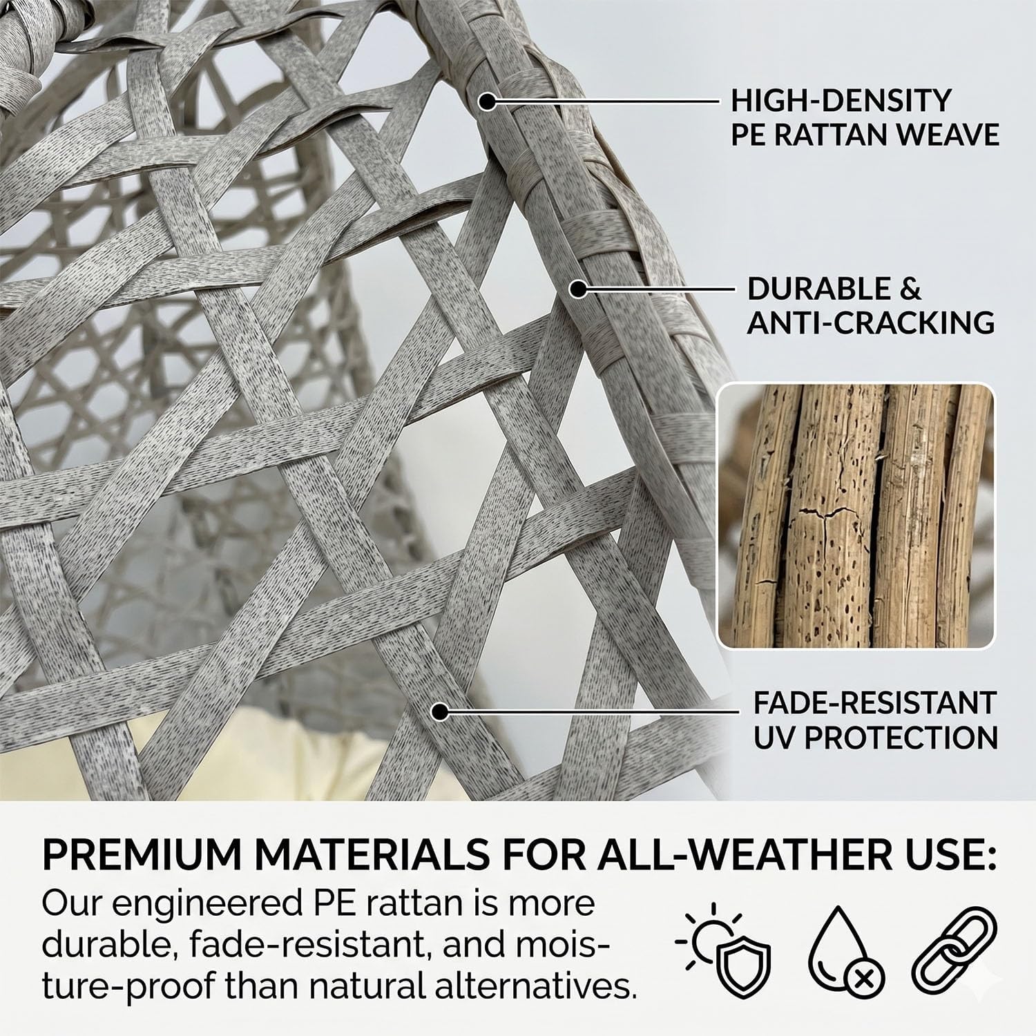 Folding PE Rattan Hanging Egg Chair with Stand, Indoor Outdoor Hammock Swing Basket Chair, Aluminum Steel Frame, 350LBS Capacity for Patio Balcony Backyard Bedroom(Beige+Grey)