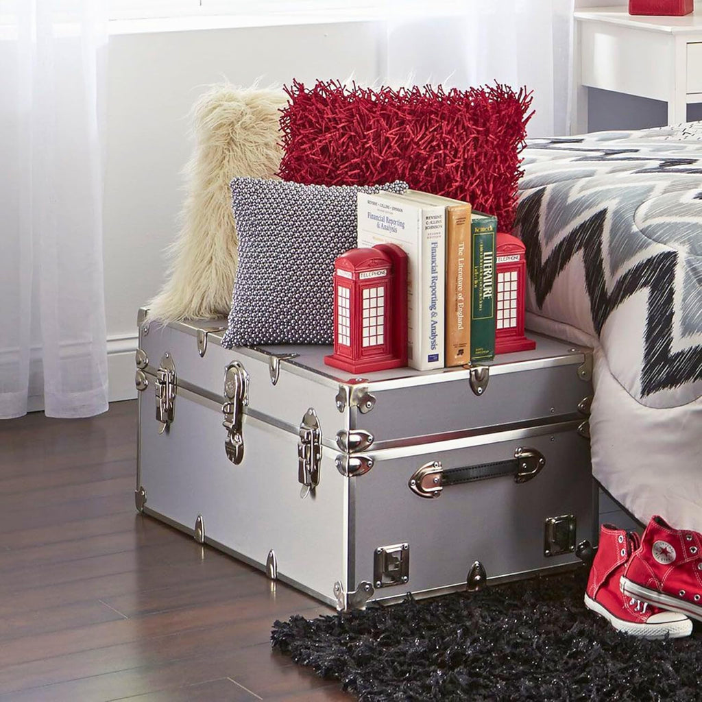 Rhino Trunk & Case Large Armor Camp Trunk with Removeable Wheels - Secure Dorm Storage Chest, Ideal Summer Camper Footlocker, Strong College Trunks - Seats 1000+ Pounds - 32"x18"x14" (Slate)