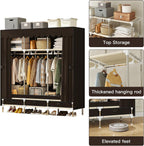 Portable Wardrobe 3 Rods 3 Drawers 3 Compartments Non-Woven Fabric Metal Frame Small Room (Brown, 57.5 in)