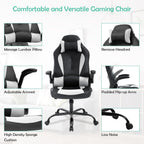 Cheap Video Game Chair, PC Gaming Chair Ergonomic Computer Game Chair with Headrest and Lumbar Support Adjustable Armrest PU Leather High Back Racing Swivel Office Chair for Adults Kids White