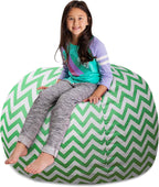 Posh Stuffable Kids Stuffed Animal Storage Bean Bag Chair Cover - Childrens Toy Organizer, X-Large 48" - Pattern Chevron Green and White