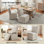 VKNOW Upholstered Dining Chairs, Modern Rolling Chairs with Storage and Wheels, Linen Armless Chair with Cushion and Backrest, Dining Room Chairs for Living Room Kitchen Bedroom, Beige