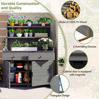 47.2" L x 65" H Outdoor Potting Bench with Storage Cabinet & Shelf, Solid Fir Wood Garden Workstation, Heavy Duty Gardening Table for Patio Backyard, Plants & Tools, Easy Assembly, Brown