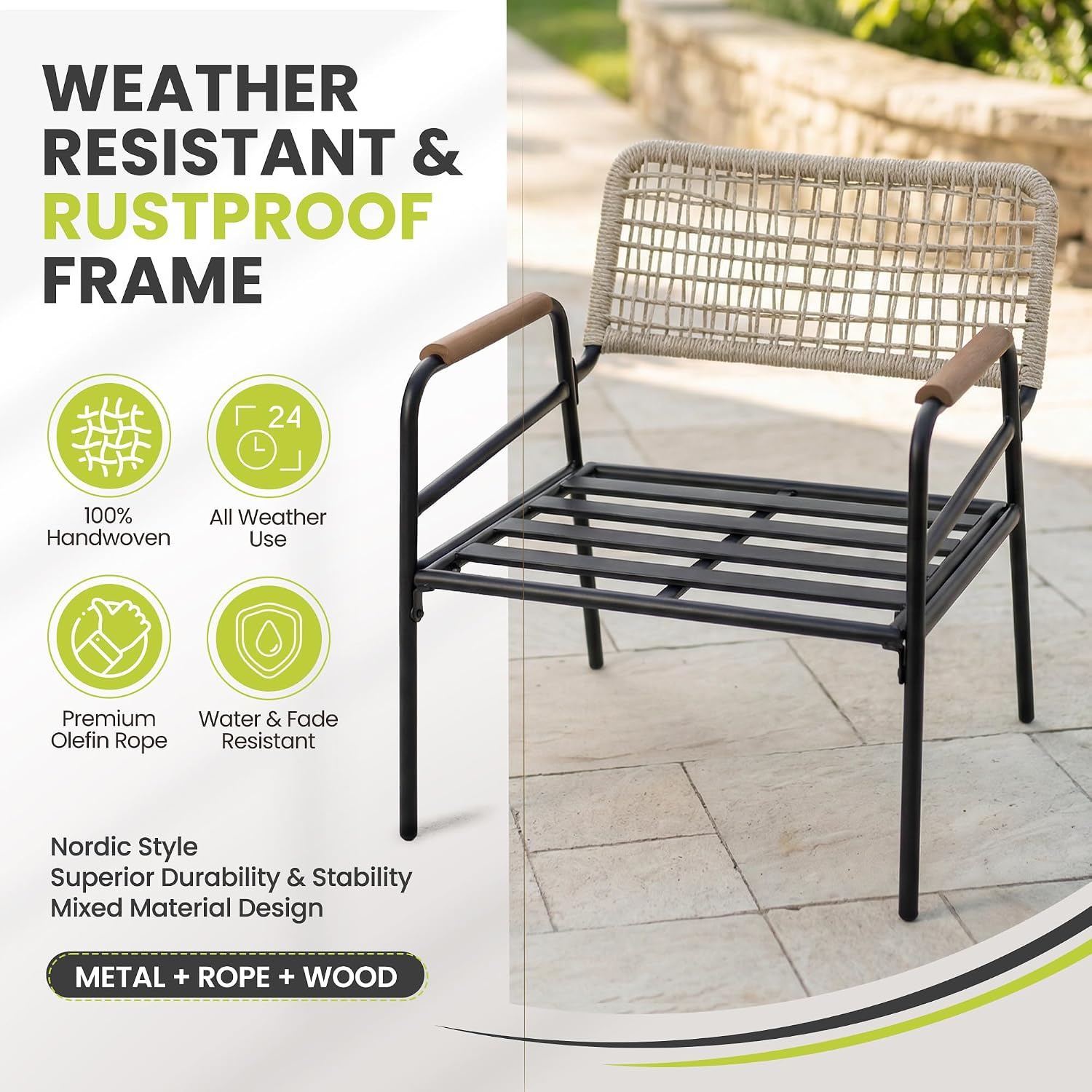 Modern Outdoor Lounge Chairs Set of 2, All-Weather Patio Accent Chairs with Thick Cushions & Durable Metal Frame for Backyard Seating, Balcony, Garden & Outdoor Living, Beige