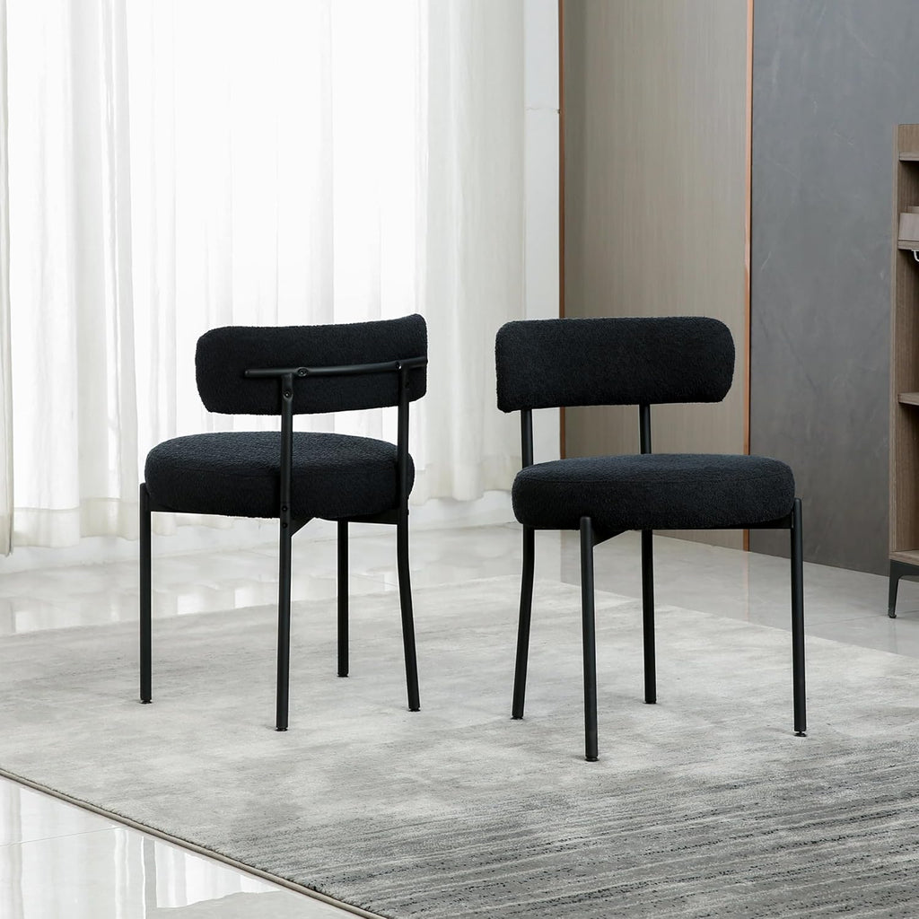DYHOME Black Boucle Dining Chairs Set of 4, Modern Upholstered Dining Chairs with 4" Thick Cushion and Sturdy Metal Legs for Dining Room, Kitchen