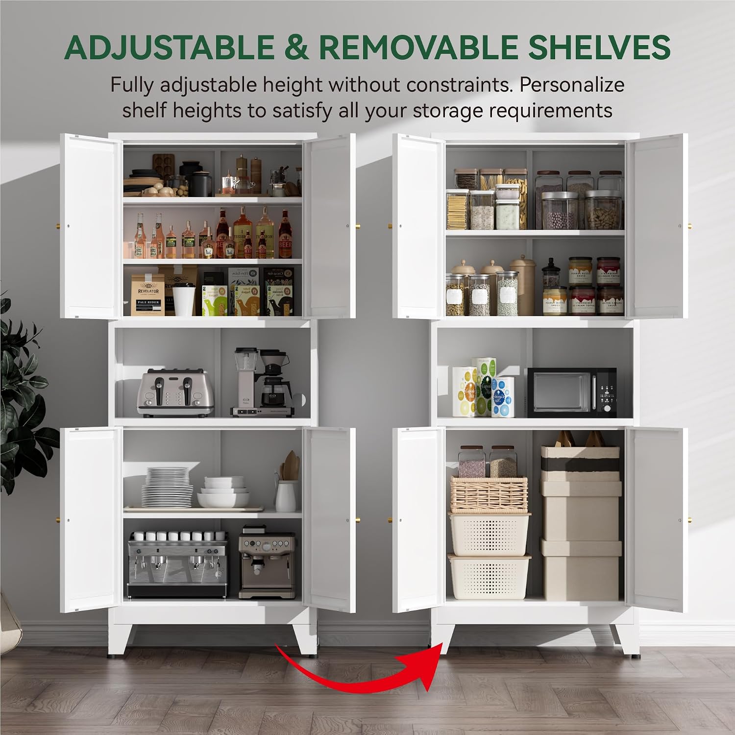 COFaR 69" Tall Modern Kitchen Pantry,Metal Storage Cabinet with Adjustable Shelves,Pantry Cabinet with 6-Tier,Freestanding Cupboard for Kitchen,Dining Room,Living Room,Bathroom,White