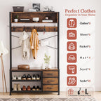 Lulive Hall Tree with Bench and Shoe Storage, 31.5" Coat Rack Freestanding with 2-Tier Storage Shelf, 6-in-1 Entryway Bench Coat Rack with 12 Hooks and 3 Drawers(Rustic Brown)