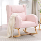 HCHAIRH Nursery Rocking Chair,Wingback Nursery Rocking Chairs,Nursing Glider Rocker Chair with High Back for Living Room Bedroom(Teddy Pink)