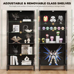 Glass Display Cabinet, 5-Tier Display Case with Adjustable Glass Shelves, Metal Curio Cabinet with 3 Color Lights for Collectibles, Bookcase with Human Body Sensor, Black