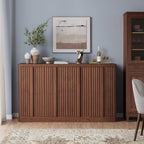 Fluted Buffet Cabinet with Storage, 60" Sideboard Buffet Storage Cabinet with 4 Doors & Adjustable Shelves, Wood Coffee Bar Credenza Storage Cabinet for Kitchen, Living Room, Walnut(1PCS)
