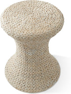 Casafield Hourglass Side Table, Whitewash White, Water Hyacinth Round End Table, Boho Woven Wicker Accent for Bedroom, Living Room, Office, Entryway