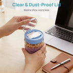 Vtopmart 6 Pack 16 oz Overnight Oats Containers with Lids and Folding Spoons Stored in Lid, Airtight Leakproof, Glass Jars for Overnight Oats, Yogurt, Fruit, Chia Pudding, Meal Prep