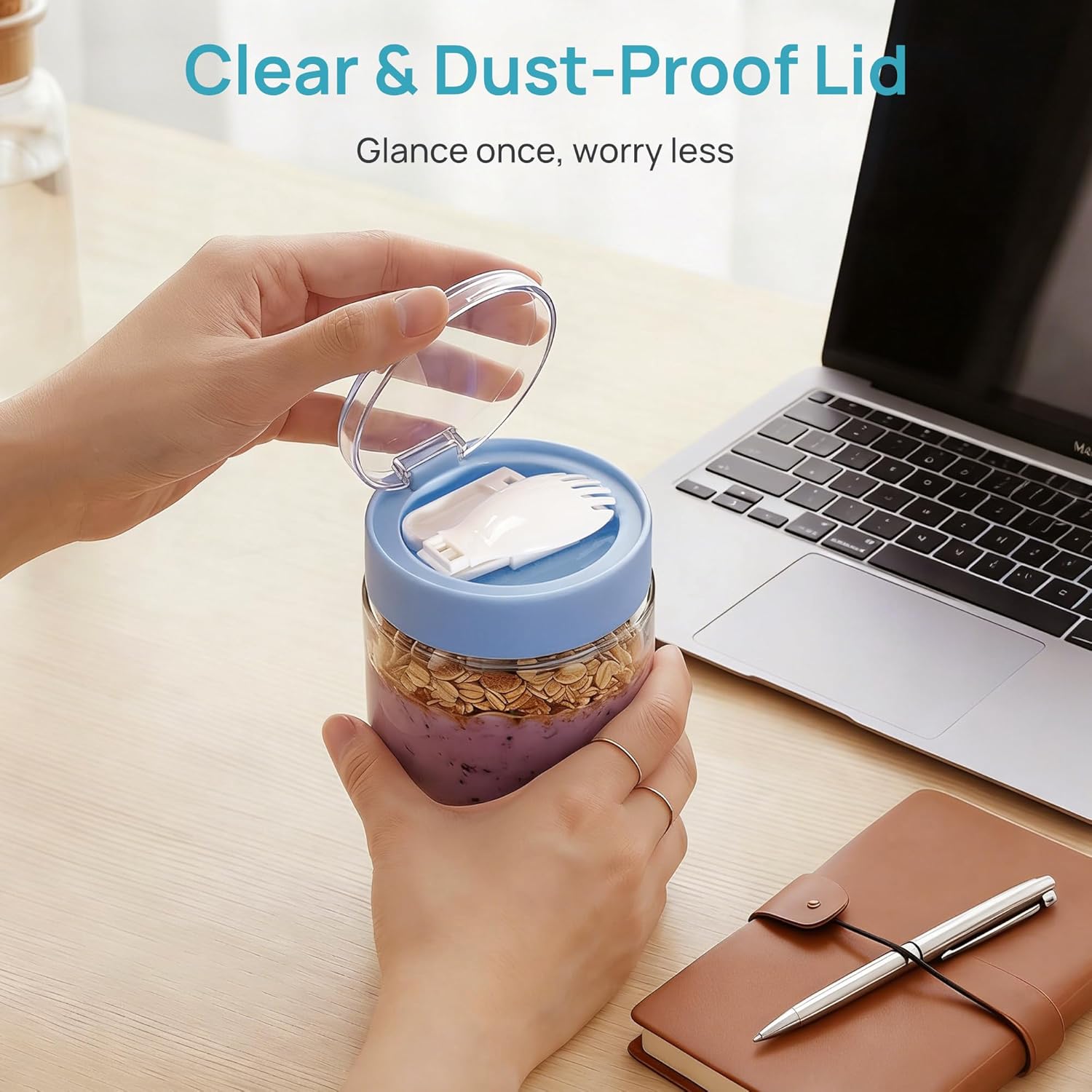 Vtopmart 6 Pack 16 oz Overnight Oats Containers with Lids and Folding Spoons Stored in Lid, Airtight Leakproof, Glass Jars for Overnight Oats, Yogurt, Fruit, Chia Pudding, Meal Prep