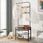 VIVOHOME 3-in-1 Entryway Hall Tree, Heavy Duty MDF Stand Coat Rack with Storage Bench, Industrial Wood Furniture with Stable Metal Frame, 8 Hooks, Light Brown