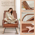 VECELO Rocking Chair Nursery, Over Size Leather Glider Rocker with High Backrest, Upholstered Removable Back, Brown