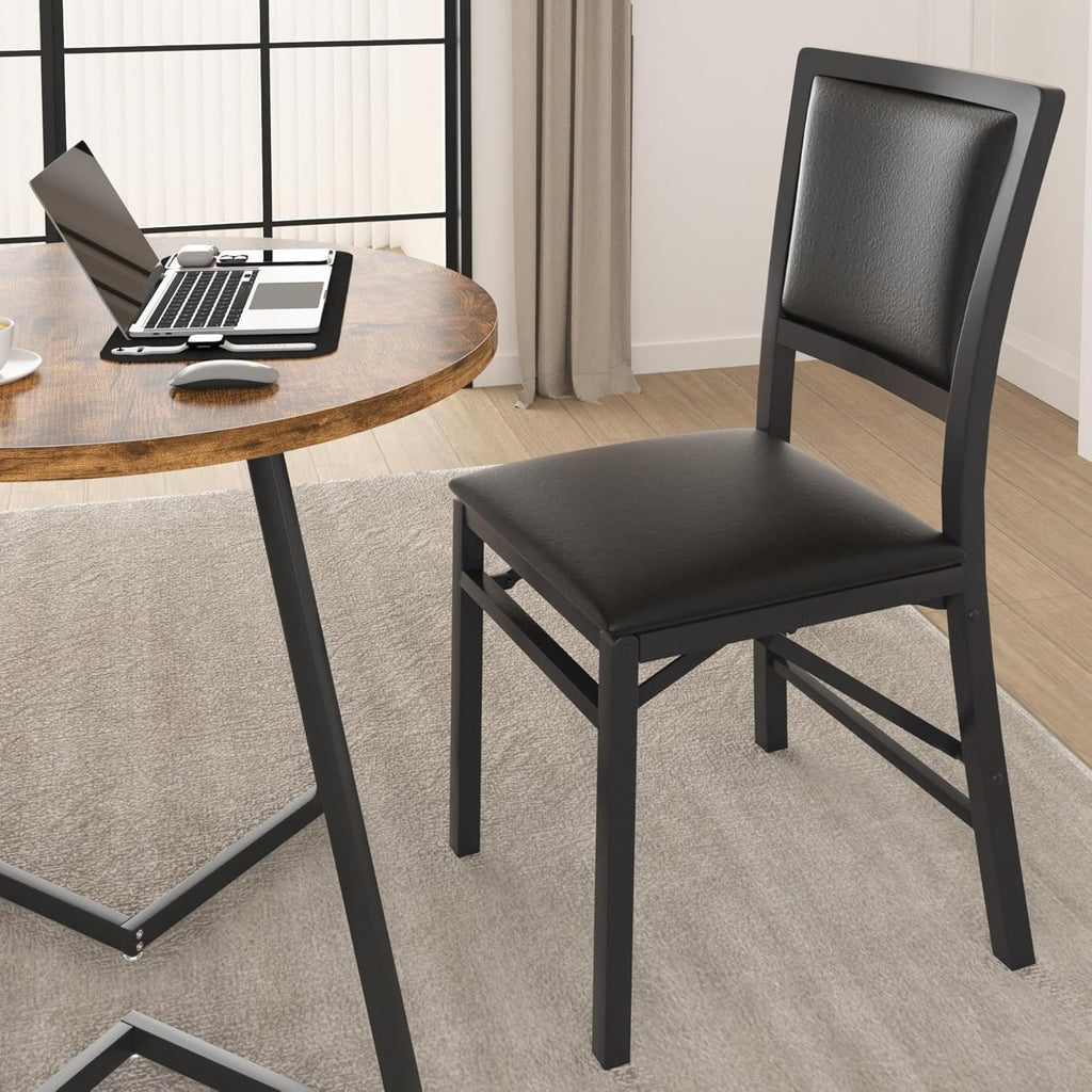 VECELO Folding Chairs Set of 4 with Cushion, Foldable Padded Seats with Heavy Duty Metal Frame for Kitchen/Dining/Living Room, No Assembly & Space Saving Design, Black