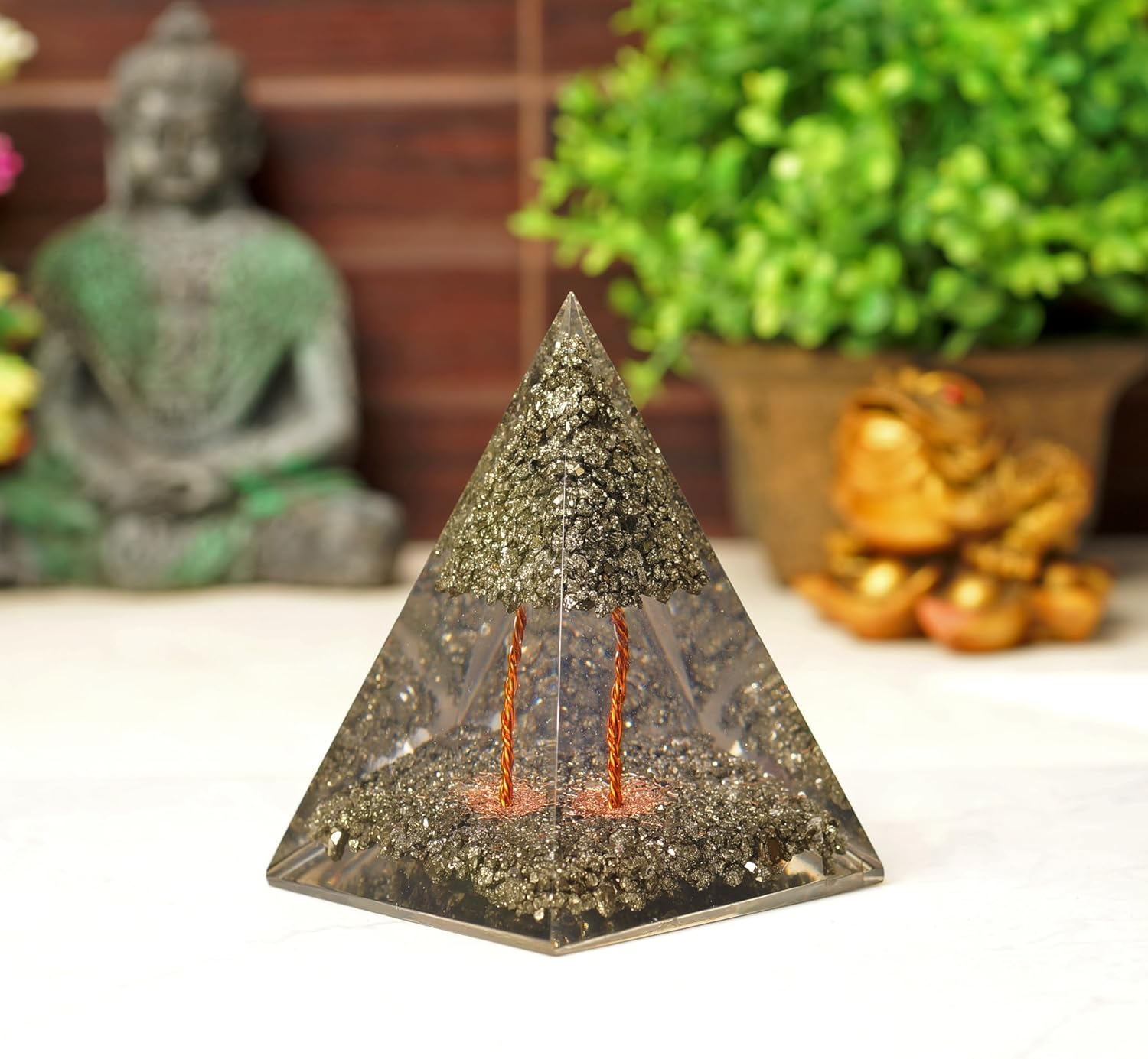Orgonite Crystal Handmade Pyrite Tree Pyramid – Spiritual Energy Generator for Meditation, Abundance, Protection, Balance, Reiki, Yoga, Cleansing, Decor, Manifestation, Harmony, Gift, Office, Altar, Vastu, Positive Energy