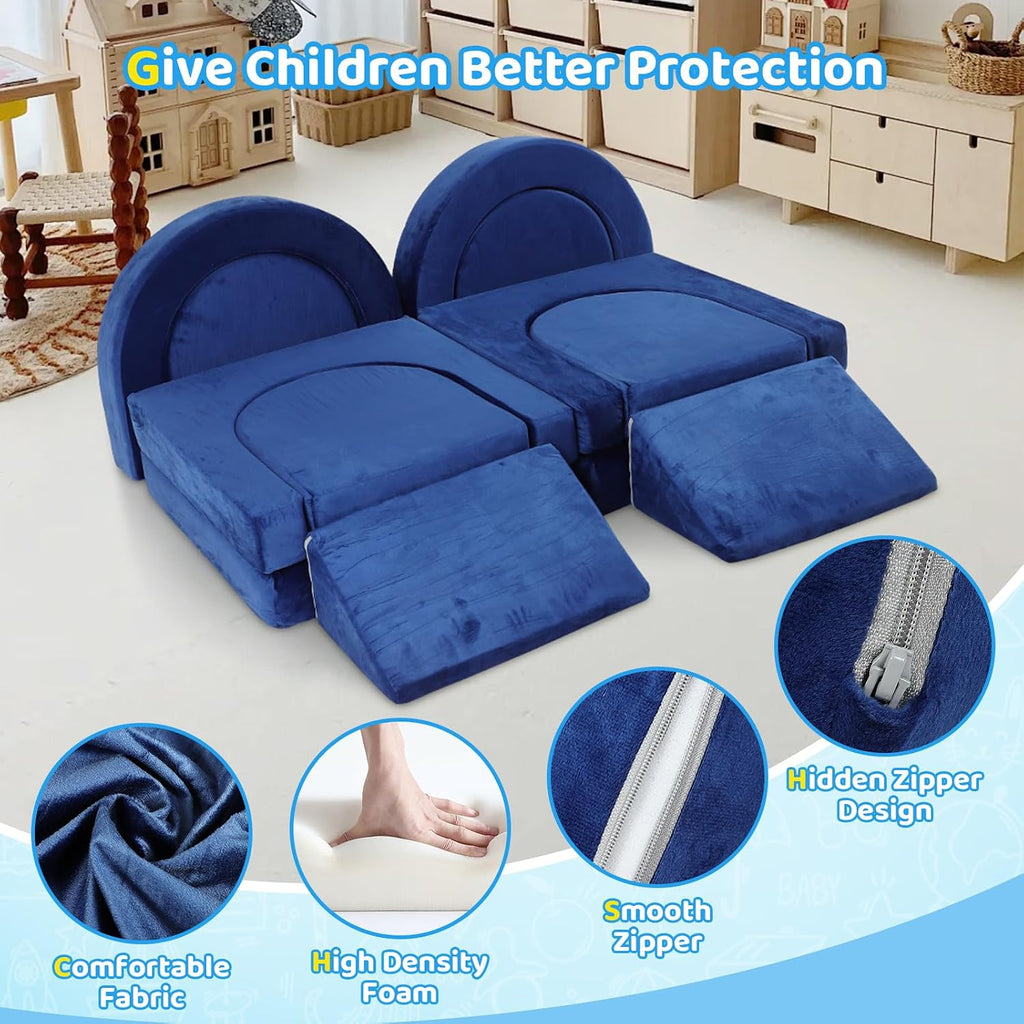 FAHKNS 12PCS Modular Toddler Play Couch Kit, Multifunctional Foam Play Couch Fold Out Kids Couch for Playroom, Kickball Game, Pitching Game