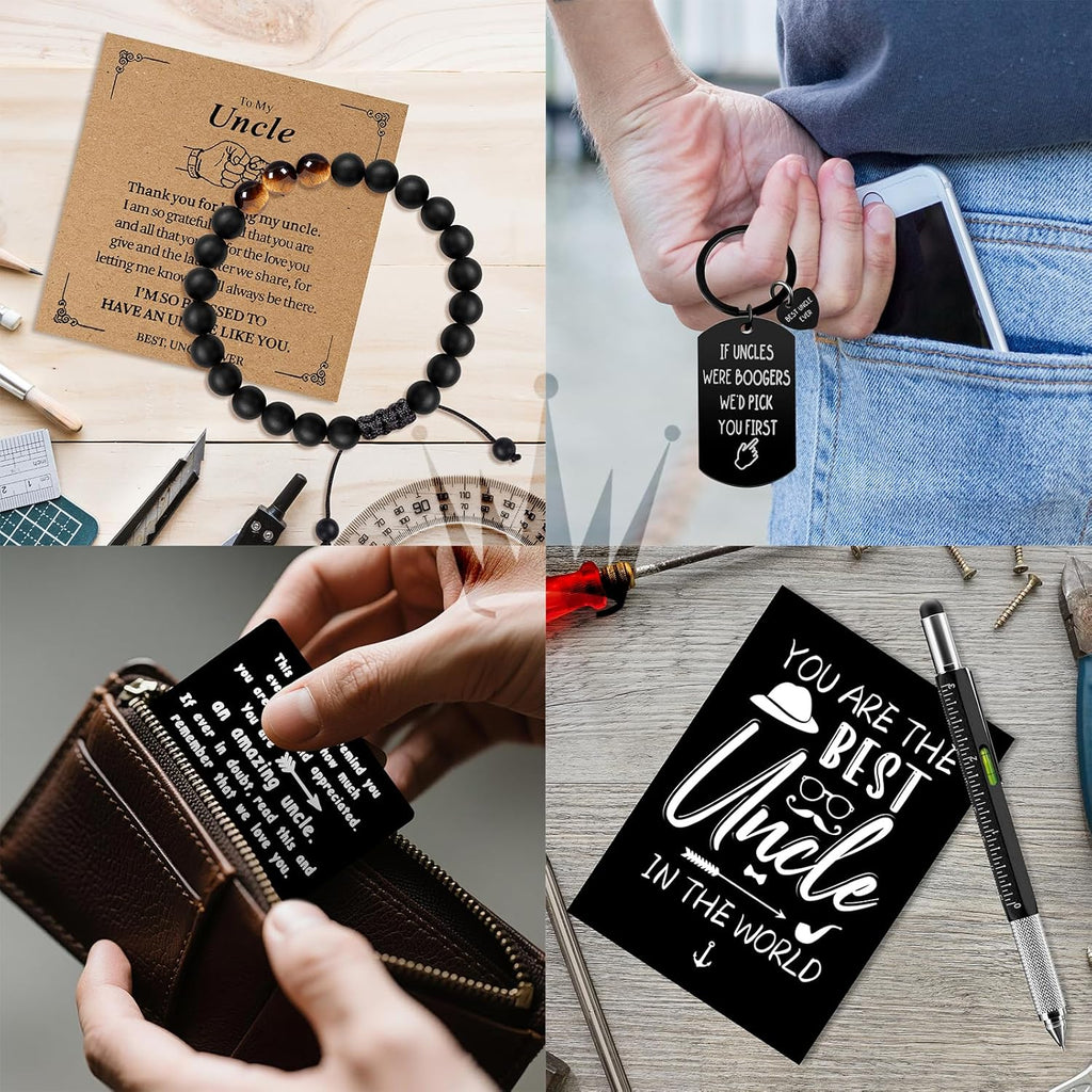 11 Pcs Best Uncle Ever Gift, Father's Day Gifts, Uncle Gifts for Men with 20 Oz Tumbler Socks Baseball Cap Tape Measure Bracelet Wallet Card Keychain, Birthday Christmas Gift from Niece Nephew