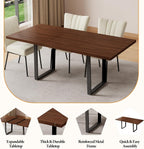 ZckyCine Mid-Century Extendable Dining Table Set, 63"-79", 6 Upholstered Chairs