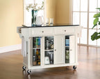 Crosley Furniture Full Size Granite Top Rolling Kitchen Island Storage Cart, Microwave Stand, Spice Rack, White
