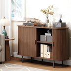 Buffet Cabinet with Storage, Fluted Sideboard Buffet with Sliding Door, Coffee Bar Cabinet with Adjustable Shelf, Console Table, Accent Table for Entryway, Kitchen (Walnut, 48 Inch)