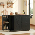 IRONCK Kitchen Island with Storage, 47.2in Rolling Island on Wheels, Kitchen Cart with Drop Leaf, 3 Spacious Drawers, Storage Cabinets and Towel Rack for Home, Dining Room