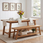 Tribesigns Farmhouse Solid Wood Dining Bench, 63-Inch Rustic Indoor Bench with Lower Storage Shelf for Dining Room, Kitchen, Living Room, Entryway, Natural Wood Finish (1)