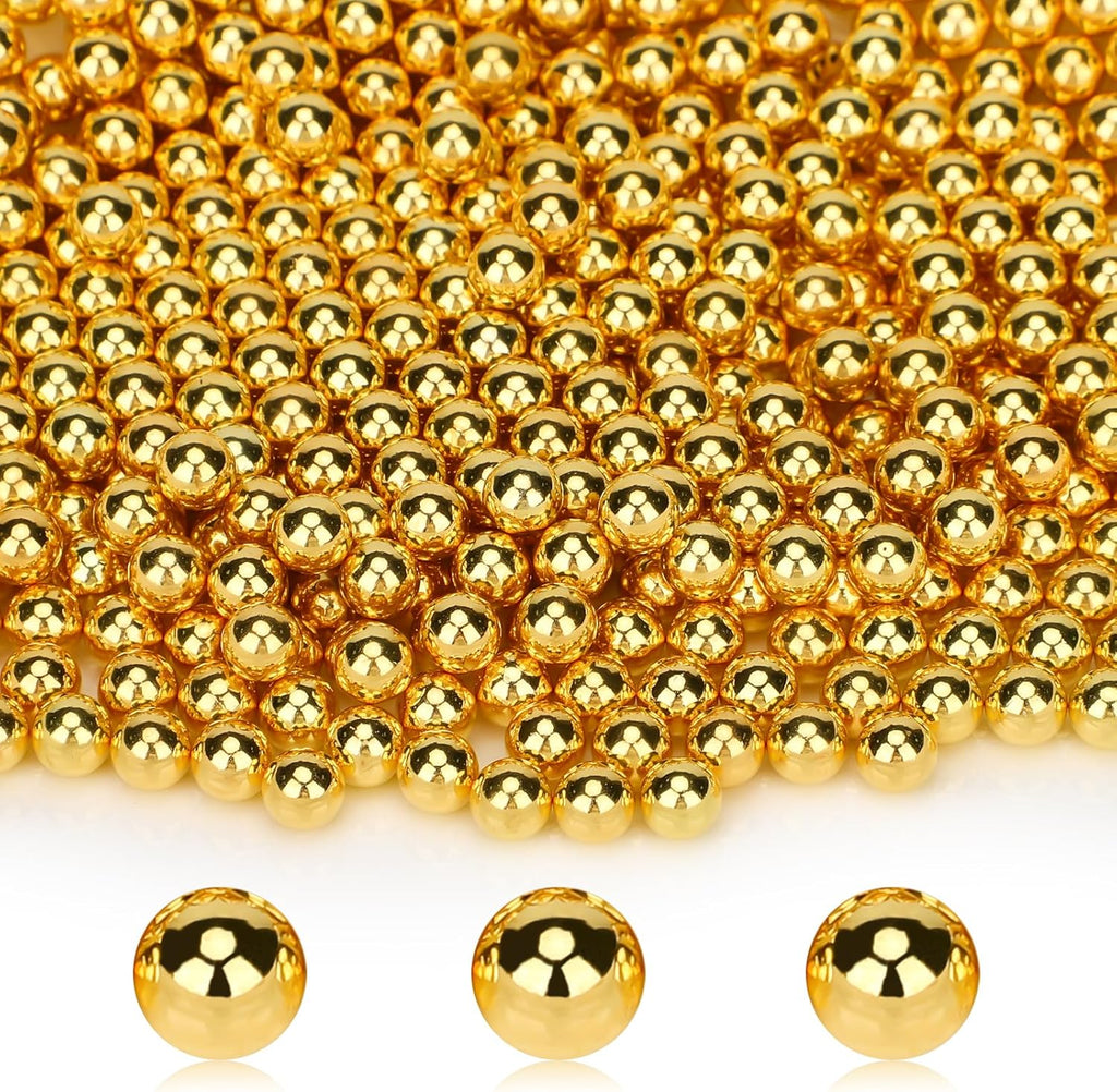 Suream 1300PCS Pearl Beads for Centerpieces, 8mm/0.31in No Hole Artificial Beads for Vase Filler, Jewelry Making, Table Scatter, Wedding Decoration, Makeup Holder, DIY Craft Projects, Gold Plated