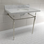 Kingston Brass KVPB3622M86 Edwardian 36" Console Sink with Brass Legs (8-Inch, 3 Hole), Marble White/Polished Nickel