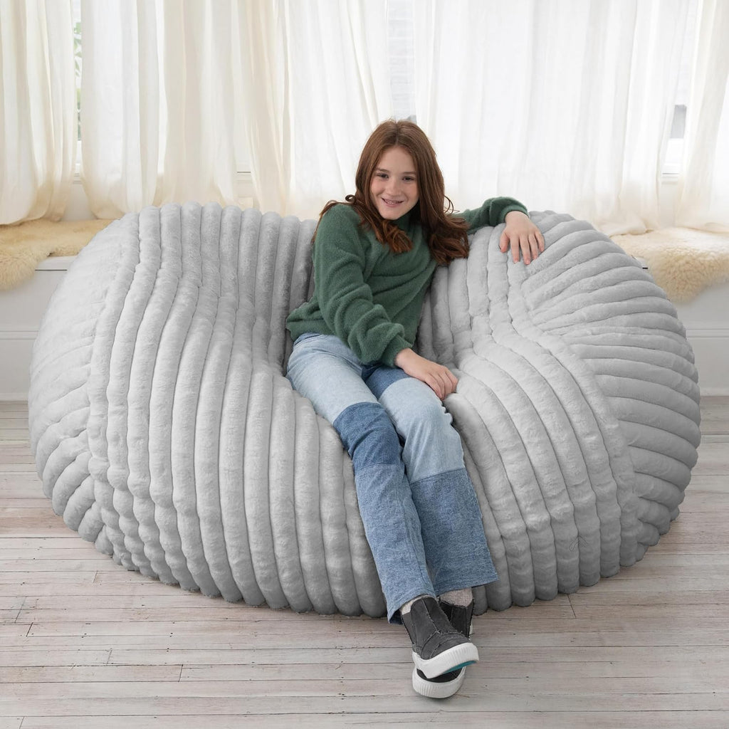 Jaxx 5.5 ft Bean Bag Loveseat, Premium Faux Fur, Mondo Grey