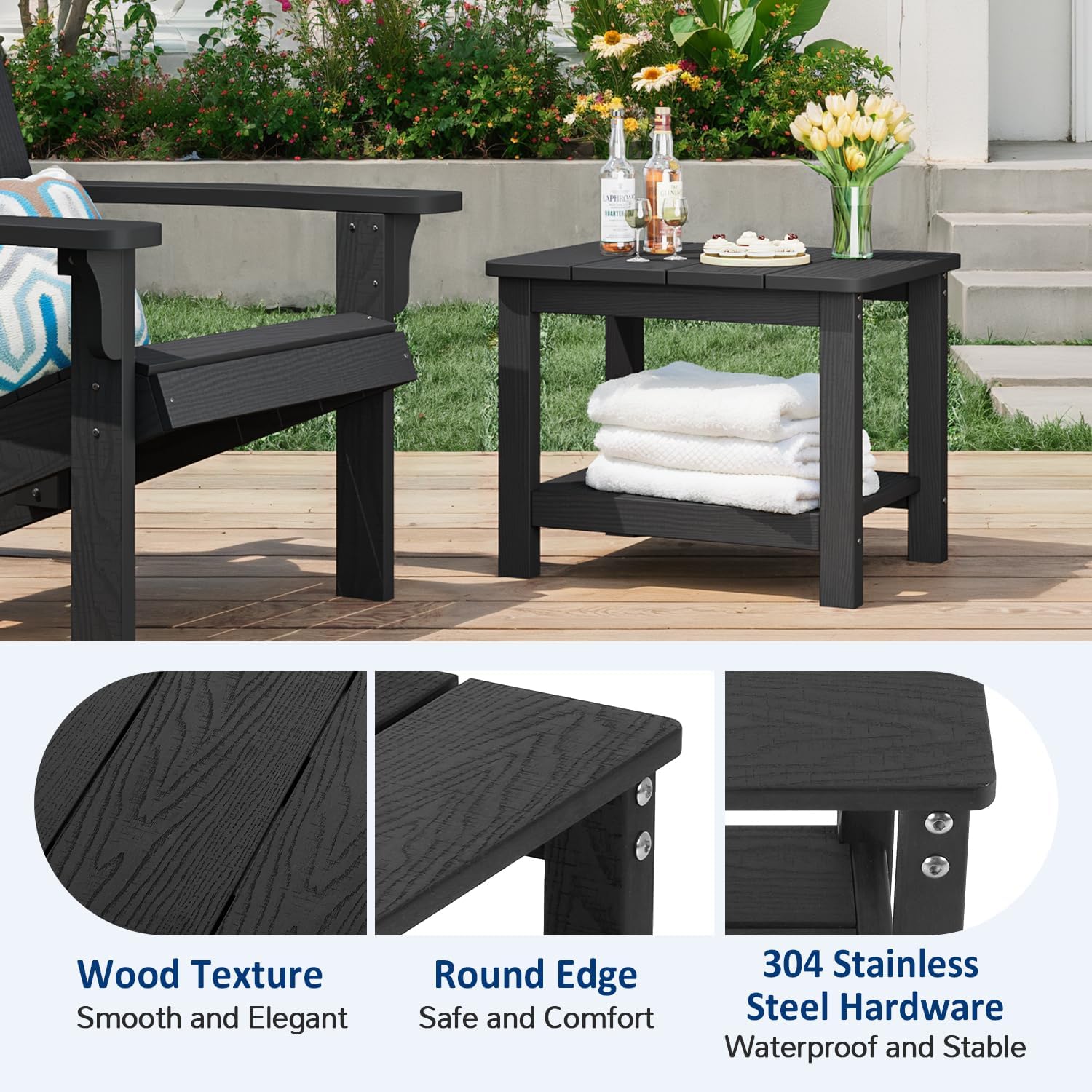 Patio Chairs Set, 3 Pieces Weatherproof HIPS Outdoor Furniture, Patio Chairs Conversation Sets with Side Table for Garden Porch Lawn & Backyard (Black)