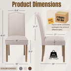 Upholstered Dining Chair Modern Stylish Parsons Kitchen Diner High Back with Silver Nailhead Trim & Wood Legs, Set of 4, Fabric Beige