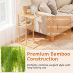 Giantex Bamboo Side Table Set of 2, 3-Tier Narrow End Table with Storage Shelves, Accent Sofa Couch Bedside Table, Boho Night Stand for Living Room Bedroom Small Spaces (16’’L x 11’’W x 25.5’’H)