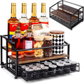 kimilus Coffee Syrup Rack Organizer, 3-Tier 8 Bottle Syrup Rack with 35 K Cup Drawer for Coffee Bar, Countertop Bottle Holder Stand for Dressing for Kitchen Cafe Station