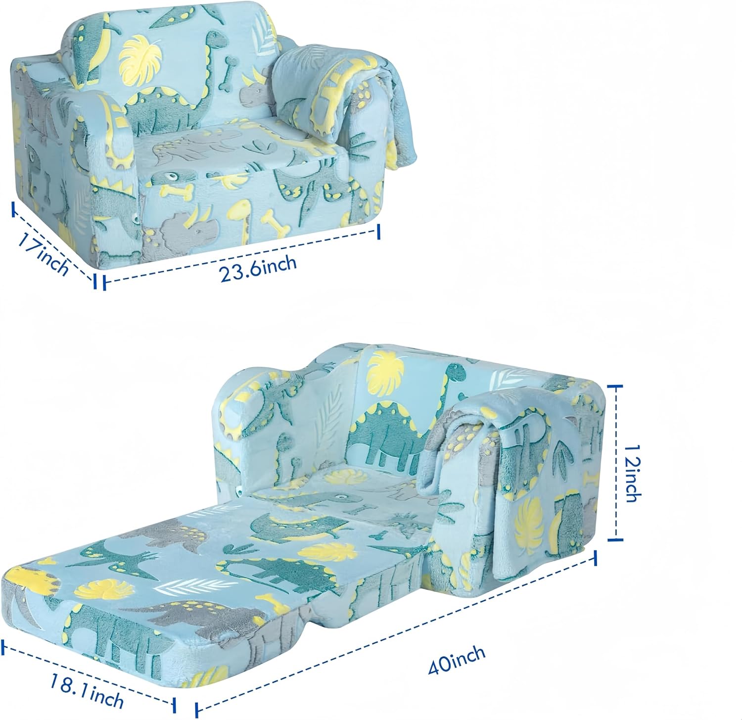 Blue Modular Toddler Sofa Chair, Couch With Side Pockets For Boys & Girls | Convertible Recliner Sofa | High-Density Foam | Night Glow Design | Side Pocket & Detachable Washable Cover | No Assembly
