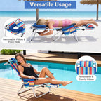 5 Position Folding Beach Chair with Face Hole, Portable Backpack Foldable Lounge Chair w/Headrest&Armrest,Heavy Duty Lay Flat Tanning Chair for Face Down Reading for Adult,440lb Capacity,Blue Stripes