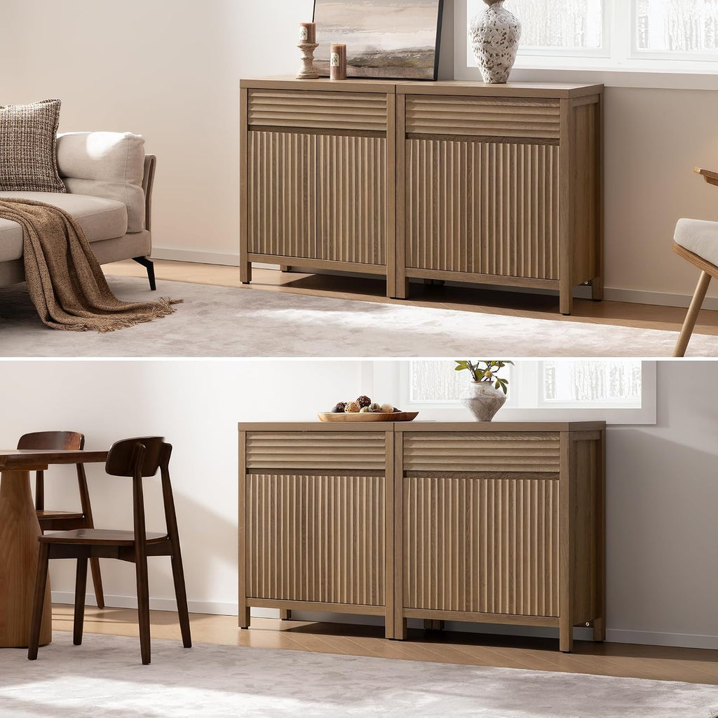 SICOTAS 29" Fluted Buffet Cabinet with Storage, Modern Sideboard Cabinet with Drawer & Adjustable Shelves, Premium Credenza for Kitchen & Living Room, Reclaimed Caramel Oak