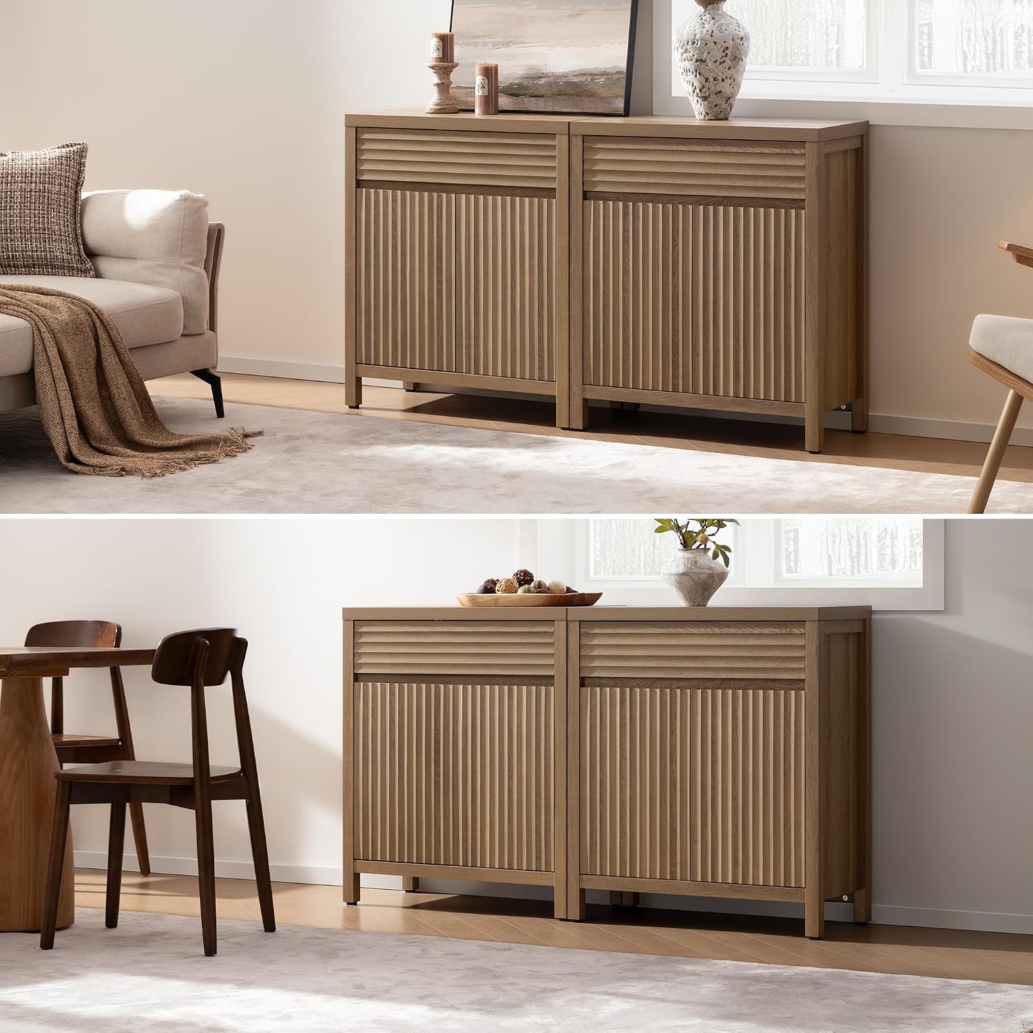 SICOTAS 29" Fluted Buffet Cabinet with Storage, Modern Sideboard Cabinet with Drawer & Adjustable Shelves, Premium Credenza for Kitchen & Living Room, Reclaimed Caramel Oak
