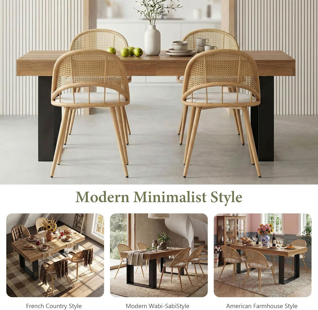 STHOUYN 63"-79" Farmhouse Wood Extendable Dining Room Table Set with 4 Upholstered Chairs, Rectangular Expandable Retractable Kitchen Table and Chairs Set of 6 (63"-79" Brown Table + 4 White Chairs)